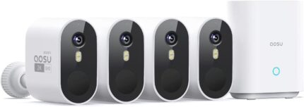 aosu Security Cameras Outdoor Wireless, 4-Cam-Kit, 166° Ultra-Wide-Angle, Battery Powered, No Subscription Required, Home Security Cameras System with 2K Color Night Vision, Spotlight, Motion Alert